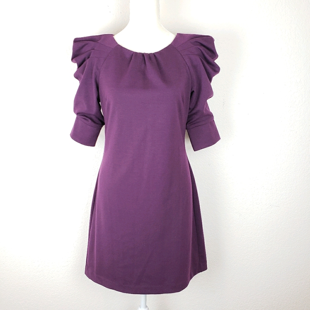 Jessica Simpson purple shift dress puff sleeves